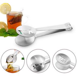 Stainless Steel Tea Bag Clip Tongs Teabag Squeezer Strainer Holder Grip Spoon Mini Sugar Clip Tea Leaf Strainer Anti-hot Clamp