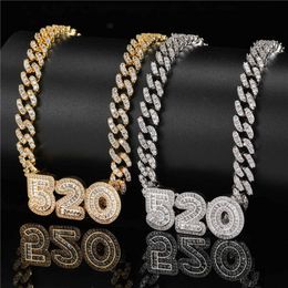 New Fashion Men Women Custom Name CZ Number Necklace Gold Silver Bling CZ Number Pendant Jewellery with 9mm 18/20inch CZ Cuban Chain