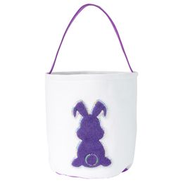 Easter Rabbit Print Bucket Canvas Sequins Bunny Easter Basket Plush Easter Hunt Egg Candy Storage Bucket Party Supply HHA3412