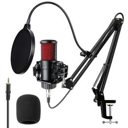 Micrófono condensador de estudio profesional, tarjeta de sonido, Kits de alimentación fantasma, micrófono grabación Podcasting para transmisión ordenador y PC
