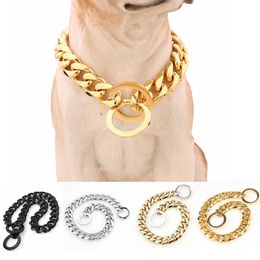 Stainless Steel Dog Chain Metal Training Pet Collars Thickness Gold Silver Slip Dogs Collar for Large Dogs Pitbull Bulldog LJ201113