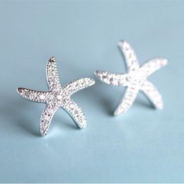 Exquisite Stud Earrings Fashion Anti-allergic 925 Sterling Silver Jewellery Micro-embedded Crystal Starfish Personality