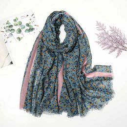 2020 Women Viscose Scarf Luxury Print Cotton Shawl Autumn Floral Tassel Islamic Foulard Muslim Hijab Caps 180*95cm
