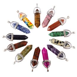 Natural Crystal Stone Pendant Party Favour DIY Hexagonal Column Necklace Fashion Jewellery Accessories 8*32MM