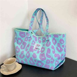 Shopping Bags Leopard Print Tote Women Large Capacity Handbag Designer Canvas Shoulder for Travel Korean Style Fashion Female Shopper Bag 220301