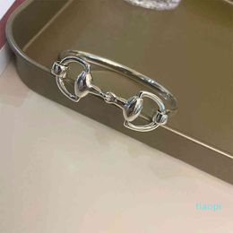 925 Sterling Silver Simple Buckle Bracelets for Women Trendy Elegant Vintage Hollow Geometric Bangles Party Jewellery