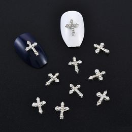 10 Pcs Classic Full Glitter Rhinestones Cross 3d Nail Charms 10pcs/pack Alloy Nail Art Decorations Nails Tools