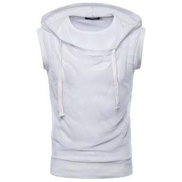 2020 New arrival Sleeveless Gauze T-shirt Men Summer Hooded Hip Hop White Tshirt Casual Brand Clothes Street Tops Tee S-XXL