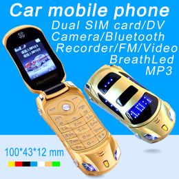 New high quality Unlocked Fashion Dual sim card Phones cartoon flip mobilephone super design car key cell phone cellphone with LED light
