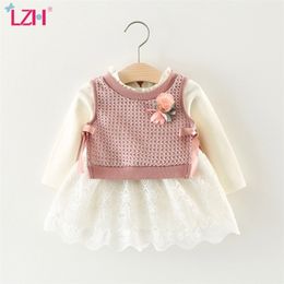 LZH 2020 Autumn Winter Cute Baby girls dress Knitt jacket+dress set Toddler Baby Newborn Cotton Princess dress 0 1 2 3 Year LJ201221