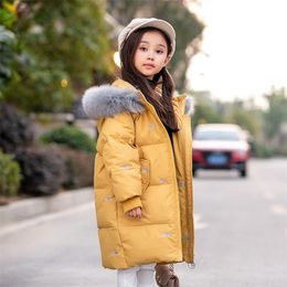 Russische junge Mädchen warme Mantel Winter Parkas Oberbekleidung Teenager Outfit Kinder Kind Mädchen Pelz Kapuzenjacke für 5 6 8 10 12 Jahre LJ201017