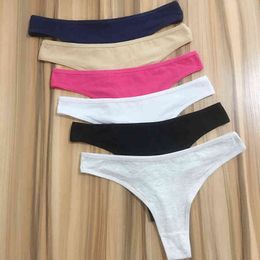 6 Pieces Cotton Thong Panties Women Underpants Plus Size XXL Solid Colour Underwear Female Comfortable G String Lingerie Tanga 211222