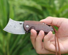 High Quality Damascus EDC Pocket Folding Knife VG10 Damascuss Steel Tanto Blade Rosewood Handle Knives With Gift Wood Box Pack