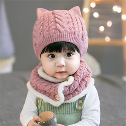 2Pcs Scarf Set Warm Knitted Baby Winter Cap Bonnet Kids Hat Boy Girl Caps Boys Girls Crochet Beanie Autumn Y201024