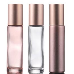 Essential Oil Use 10ml Pink Roll On Glass Roller Bottles With Crystal Gemstone Roller Ball And Rose Gold Cap LX4002