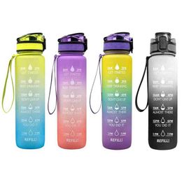 1L 4 Colors Motivational Water Bottle With Time Marker & String Leakproof Canteen Water Jug For Fitness Gym And Outdoor Sport Y1223