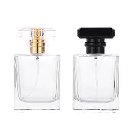 50ML Glass Refillable Perfume Bottle Square Portable Atomizer Empty Bottle with Spray Applicator For Travel Pack high-end cosmetics V3