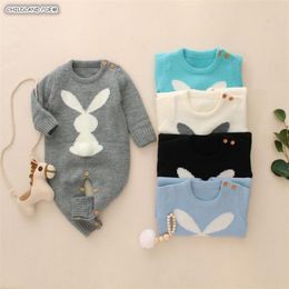 Knitted Girl Autumn Winter Newborn Clothes Rabbit Animal Cotton Romper Infant Baby Jumpsuit For Boy 201027