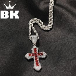 Pendant Necklaces THE BLING KING Sky Blue Cross Necklace Color HipHop Full Iced Out Cubic Zirconia CZ Stone