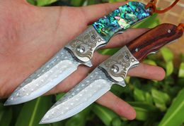 High Quality EDC Pocket Flipper Folding Blade Knife VG10 Damascus Steel Drop Point Blade Rosewood / Abalone shell Handle Ball Bearing Knives