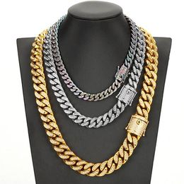 Stainless Steel Full Diamond Men Women Miami Cuban Link Chain Necklace Bracelet Iced Out Bling HipHop Killwinner Jewellery Double Safety Clasp