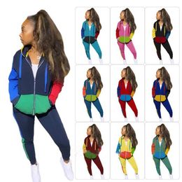 Women Tracksuits Multi Color Splicing Sportwear 2 piece Set Designer Clothes 2020 Outfits Zipper Hoodie Coat Pants Leisure Sportwear ZYY313