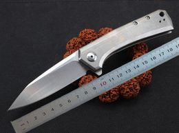 1Pcs New High End 0808 Flipper Folding Knife D2 Satin Finish Blade TC4 Titanium Alloy Handle Ball Bearing Knives