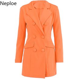 Neploe Fashion Double Breasted Women Blazer Notched Collar Jackets Female Retro Suits Coat Slim Fit Blazers Outerwear 93356 201201