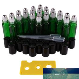 24pcs 10ml Green Essential oil Glass Roll on Bottles Vials with Stainless Steel Roller Ball for perfume aromatherapy