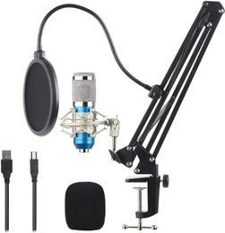 Podcast Condenser Microphone 192kHZ/24bit,Professional Cardioid Microphone Kit with Boom Arm,Shock Mount,Pop Philtre and Windscreen(Blue)