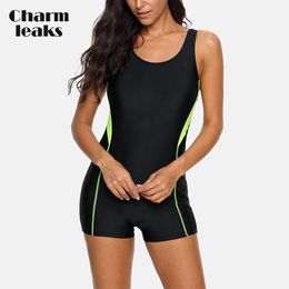 Charmleaks Women One Piece Sports Swimsuit Ladies Athletic Swimwear Racerback Padded Bikini Boyleg Beach Wear Bathing Suits T200708