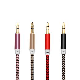 1M Nylon Aux Cable 4 color 3.5mm Male to Male Jack Auto Car Audio Cable Gold Plated Plug Line Cord For Speaker