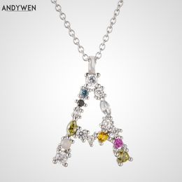 ANDYWEN 925 Sterling Silver 26 Letters Gold Initial Letter A B Pendant Necklace Thin Long Chain Adjustable Mini P G CZ Jewelry Q0531