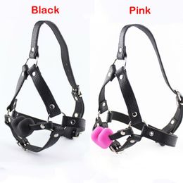PU Leather Bondage Gear Heart-Shaped Solid Mouth Gagged Ball Horse With Type Oral Fixation Mouth Stuffed Sex Toys Y201118