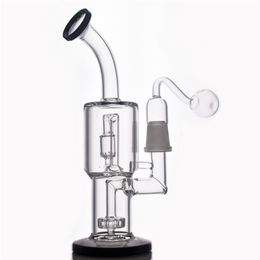 high quality 8.8inch glass Bongs double-layer matrix percolator glass recycler bong oil rigs hand smoking water pipe with 18mm glass oil bur