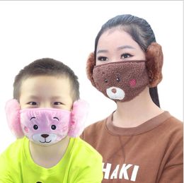 Kids Masks 2 In 1 Kids Cartoon Bear Face Mask Plush Earmuffs Thick Warm Kids Mouth Masks Winter Mouth-Muffle Children Dustpoof Mask CCD1891