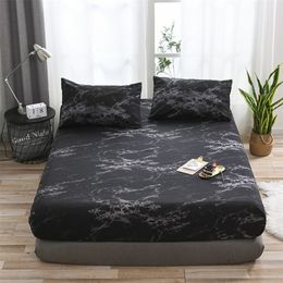 Hot Sale Bed Pad Fitted Sheet Marble Pattern Mattress Cover Protector Dust Covers Slip Queen Single Air-Permeable Bed Topper 201218