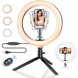 Dimmable LED Ring Light With Tripod Stand Phone Holder For Selfie Live Streaming And Makeup