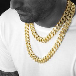 High Quality 18mm Width High Quality Gold Plated Micro Setting CZ Miami Cuban Chain Necklace Hip Hop Rapper Jewellery for Men Hot Gift