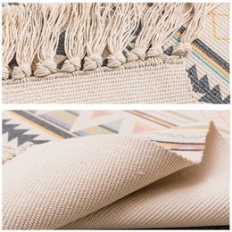 SKTEZO Cotton and Linen Tassel Woven Floor Mat Door Bedroom Tapestry Decorative Blanket Tea Living Room Carpet area rug Y200416