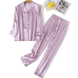 Pajamas for women pyjamas 100% pure silk 19mm sleepwear night suit home wear 2 pieces/set 201217