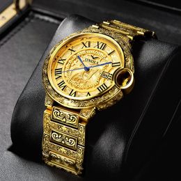 WholewatchesONOLA2020 New Cross-Border Hot Fashion Vintage Quartz Mens Watch Steel Band Gold Watch Gold WatchWristwatches