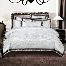 Luxury jacquard Bedding Set cotton Bedsheet Pillowcase Queen King Size beige Duvet Cover pillowcase T200706