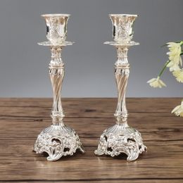 2PCS/pair Gold/Silver Europe Metal Candle Stand God Candlesticks Metal Antiques Table Home Decoration Candle Holders Y200109