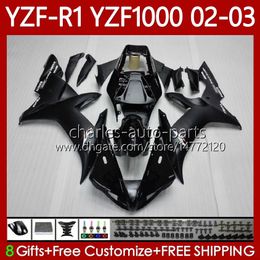 Motorcycle Bodys For YAMAHA YZF R 1 1000 CC YZF-R1 YZF-1000 00-03 Bodywork 90No.13 1000CC YZF R1 YZFR1 02 03 00 01 YZF1000 2002 2003 2000 2001 OEM Fairing Kit flat black blk