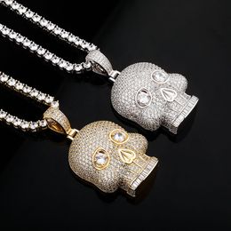 New Fashion Gold Skull Pendant Necklace Iced Out Full Cubic Zircon Gold Silver Plated Mens Hip Hip Necklace