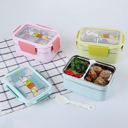 Portable Stainless Steel Lunch Box Double Layer Cartoon Food Container Box Microwave Bento Box for Kids Children Picnic School T200710