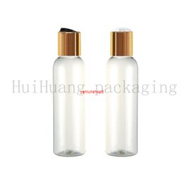 50pcs 120ml clear round empty plastic bottle with gold disc top cap for hair conditioner,120cc refillable body wash containergood package