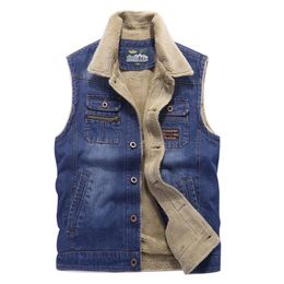 Men Winter Waistcoat Vest Sherpa Fleece Lined Denim Trucker Jacket Windbreaker Jean Sleeveless Coat Slim-fit weskit fashion personality handsome Outer Wear