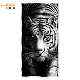 HUGSIDEA Large Thick Bath Shower Towels 3D White Tiger Design Cotton Beach Towel for Women Men Travel Swimming Yoga Blanket 2018 210318